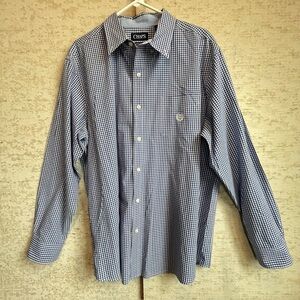 Chaps Ralph Lauren Blue Gingham Crest Button Up Shirt Sz XL Dress or Casual